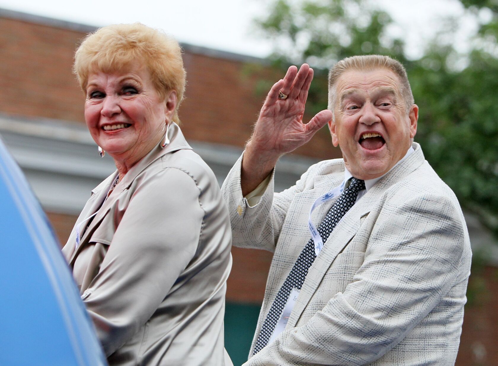 Whitey Herzog and other hall of famers participate in a parade down Main St. in Cooperstown, NY.